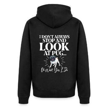 Pug Gifts for Pug Lovers - Unisex Premium Organic Zip Hoodie - black - Back - Nico (187cm)