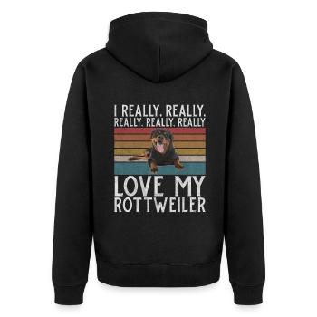 Rottweiler Gifts - Unisex Premium Bio Zip Hoodie - Schwarz - Hinten - Nico (187cm)