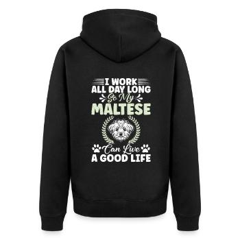 Maltese Owner Gifts - Unisex Premium Bio Zip Hoodie - Schwarz - Hinten - Nico (187cm)