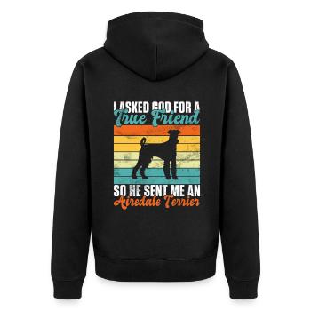 Airedale Terrier Gifts - Unisex Premium Bio Zip Hoodie - Schwarz - Hinten - Nico (187cm)
