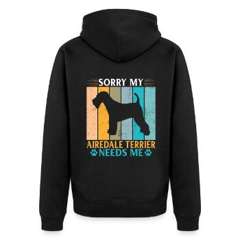 Airedale Terrier Gifts - Unisex Premium Bio Zip Hoodie - Schwarz - Hinten - Nico (187cm)