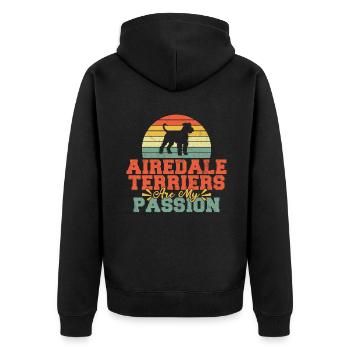Airedale Terrier Gifts - Unisex Premium Bio Zip Hoodie - Schwarz - Hinten - Nico (187cm)