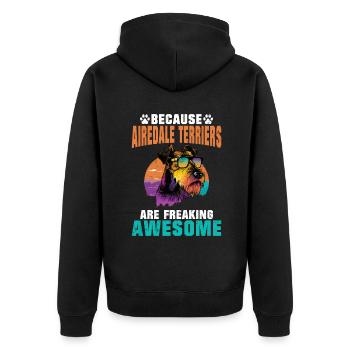 Airedale Terrier Gifts - Unisex Premium Bio Zip Hoodie - Schwarz - Hinten - Nico (187cm)