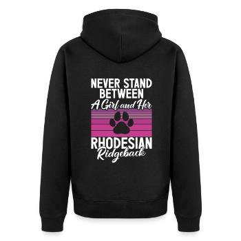 Rhodesian Ridgeback Gifts - Unisex Premium Bio Zip Hoodie - Schwarz - Hinten - Nico (187cm)