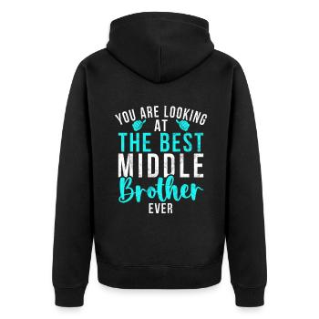 Middle Brother Gifts - Unisex Premium Bio Zip Hoodie - Schwarz - Hinten - Nico (187cm)