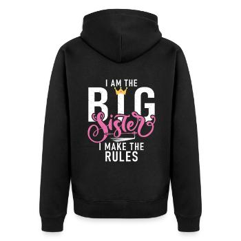 Big Sister Gift - Unisex Premium Bio Zip Hoodie - Schwarz - Hinten - Nico (187cm)