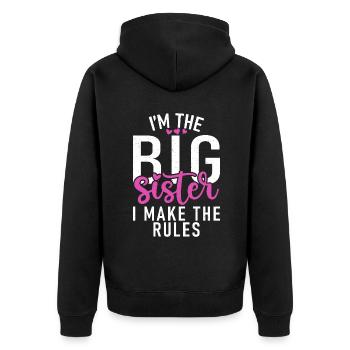 Big Sister Gift - Unisex Premium Bio Zip Hoodie - Schwarz - Hinten - Nico (187cm)