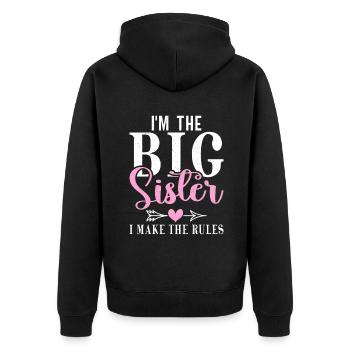 Big Sister Gift - Unisex Premium Bio Zip Hoodie - Schwarz - Hinten - Nico (187cm)