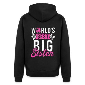 Big Sister Gift - Unisex Premium Bio Zip Hoodie - Schwarz - Hinten - Nico (187cm)