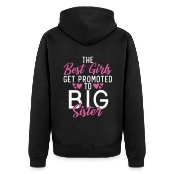 Big Sister Gift - Unisex Premium Bio Zip Hoodie - Schwarz - Hinten - Nico (187cm)