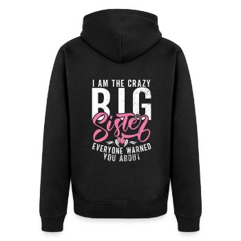 Big Sister Gift - Unisex Premium Bio Zip Hoodie - Schwarz - Hinten - Nico (187cm)