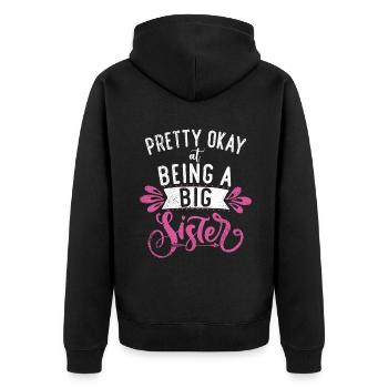 Big Sister Gift - Unisex Premium Bio Zip Hoodie - Schwarz - Hinten - Nico (187cm)