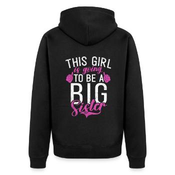 Big Sister Gift - Unisex Premium Bio Zip Hoodie - Schwarz - Hinten - Nico (187cm)