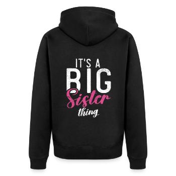 Big Sister Gift - Unisex Premium Bio Zip Hoodie - Schwarz - Hinten - Nico (187cm)