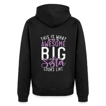 Big Sister Gift - Unisex Premium Bio Zip Hoodie - Schwarz - Hinten - Nico (187cm)