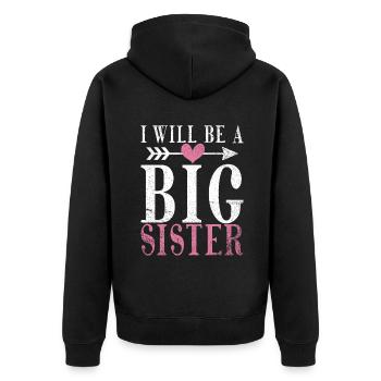 Big Sister Gift - Unisex Premium Bio Zip Hoodie - Schwarz - Hinten - Nico (187cm)