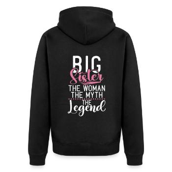 Big Sister Gift - Unisex Premium Bio Zip Hoodie - Schwarz - Hinten - Nico (187cm)