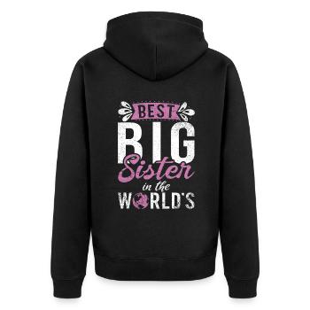 Big Sister Gift - Unisex Premium Bio Zip Hoodie - Schwarz - Hinten - Nico (187cm)
