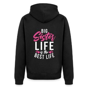 Big Sister Gift - Unisex Premium Bio Zip Hoodie - Schwarz - Hinten - Nico (187cm)