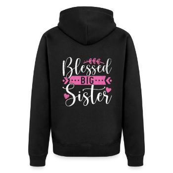 Big Sister Gift - Unisex Premium Bio Zip Hoodie - Schwarz - Hinten - Nico (187cm)