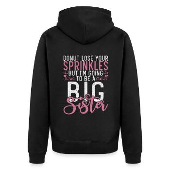 Big Sister Gift - Unisex Premium Bio Zip Hoodie - Schwarz - Hinten - Nico (187cm)