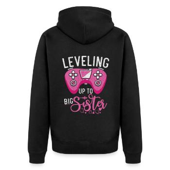 Big Sister Gift - Unisex Premium Bio Zip Hoodie - Schwarz - Hinten - Nico (187cm)