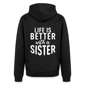 Sister Gifts - Unisex Premium Bio Zip Hoodie - Schwarz - Hinten - Nico (187cm)