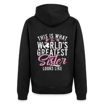 Sister Gifts - Unisex Premium Bio Zip Hoodie - Schwarz - Hinten - Nico (187cm)