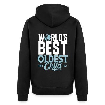 Oldest Child Gifts - Unisex Premium Organic Zip Hoodie - black - Back - Nico (187cm)