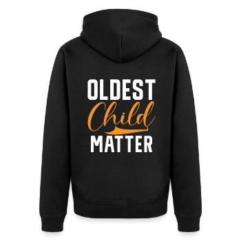 Oldest Child Gifts - Unisex Premium Organic Zip Hoodie - black - Back - Nico (187cm)