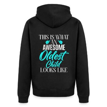 Oldest Child Gifts - Unisex Premium Organic Zip Hoodie - black - Back - Nico (187cm)