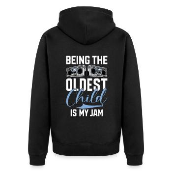 Oldest Child Gifts - Unisex Premium Organic Zip Hoodie - black - Back - Nico (187cm)