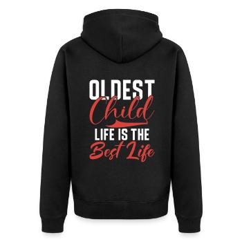 Oldest Child Gifts - Unisex Premium Organic Zip Hoodie - black - Back - Nico (187cm)