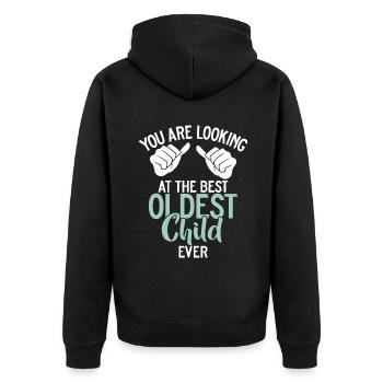 Oldest Child Gifts - Unisex Premium Organic Zip Hoodie - black - Back - Nico (187cm)