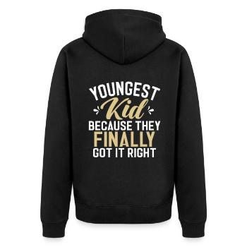 Youngest Child Gift - Unisex Premium Organic Zip Hoodie - black - Back - Nico (187cm)