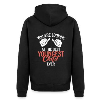 Youngest Child Gift - Unisex Premium Organic Zip Hoodie - black - Back - Nico (187cm)