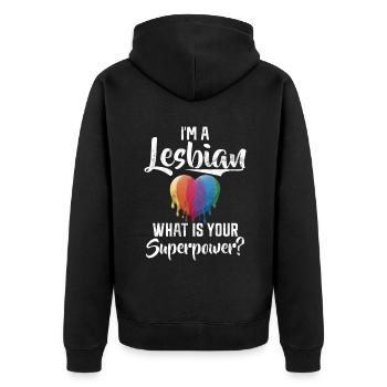 Lesbian Gifts - Unisex Premium Bio Zip Hoodie - Schwarz - Hinten - Nico (187cm)