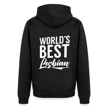 Lesbian Gifts - Unisex Premium Bio Zip Hoodie - Schwarz - Hinten - Nico (187cm)