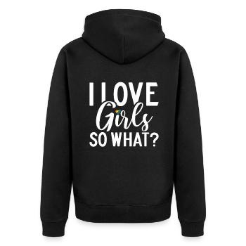 Lesbian Gifts - Unisex Premium Bio Zip Hoodie - Schwarz - Hinten - Nico (187cm)