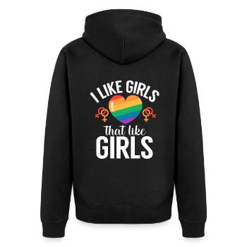 Lesbian Gifts - Unisex Premium Bio Zip Hoodie - Schwarz - Hinten - Nico (187cm)