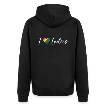 Lesbian Gifts - Unisex Premium Bio Zip Hoodie - Schwarz - Hinten - Nico (187cm)