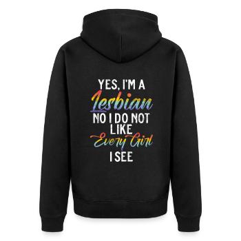 Lesbian Gifts - Unisex Premium Bio Zip Hoodie - Schwarz - Hinten - Nico (187cm)