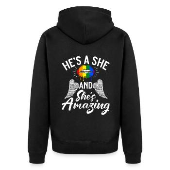 Lesbian Gifts - Unisex Premium Bio Zip Hoodie - Schwarz - Hinten - Nico (187cm)
