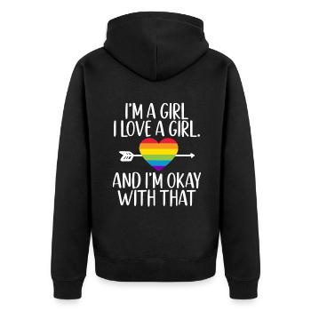 Lesbian Gifts - Unisex Premium Bio Zip Hoodie - Schwarz - Hinten - Nico (187cm)