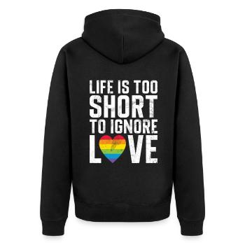 Lesbian Gifts - Unisex Premium Bio Zip Hoodie - Schwarz - Hinten - Nico (187cm)