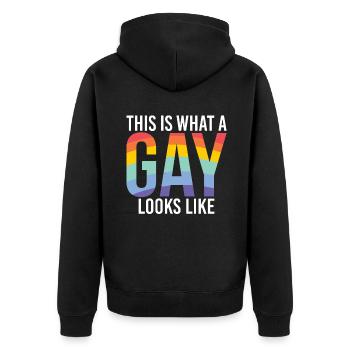 Gay Gifts - Unisex Premium Bio Zip Hoodie - Schwarz - Hinten - Nico (187cm)