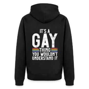 Gay Gifts - Unisex Premium Bio Zip Hoodie - Schwarz - Hinten - Nico (187cm)