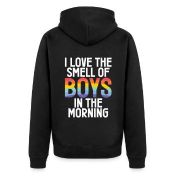 Gay Gifts - Unisex Premium Bio Zip Hoodie - Schwarz - Hinten - Nico (187cm)