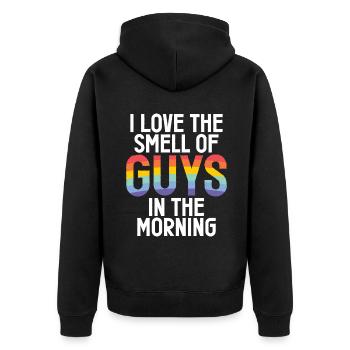 Gay Gifts - Unisex Premium Bio Zip Hoodie - Schwarz - Hinten - Nico (187cm)