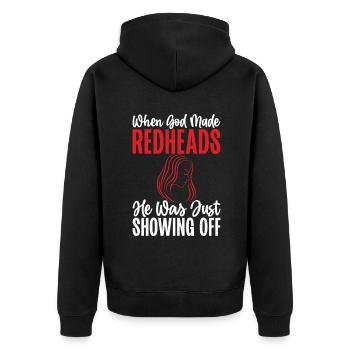 Redhead Gifts - Unisex Premium Bio Zip Hoodie - Schwarz - Hinten - Nico (187cm)